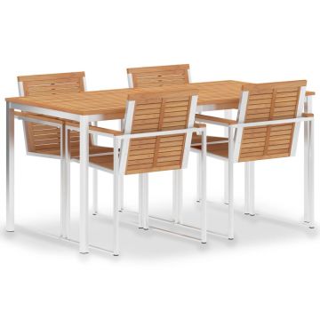 Set mobilier grădină 5 piese lemn masiv tec & oțel inoxidabil