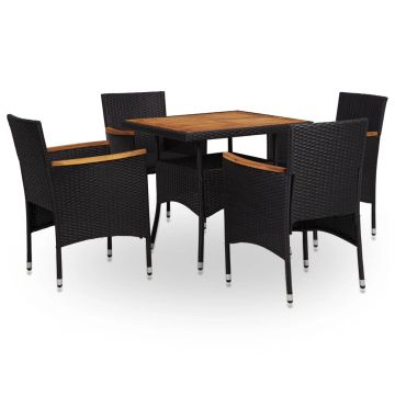 Set mobilier grădină 5 piese negru poliratan și lemn acacia