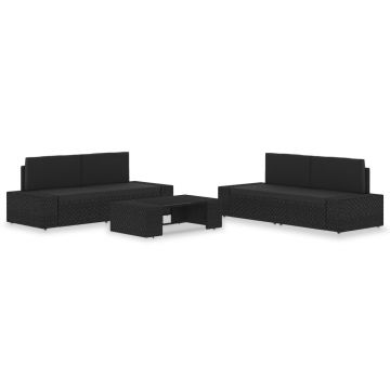 Set mobilier grădină 5 piese negru poliratan