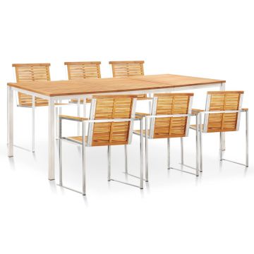 Set mobilier grădină 7 piese lemn masiv tec & oțel inoxidabil