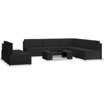 Set mobilier grădină 7 piese negru poliratan