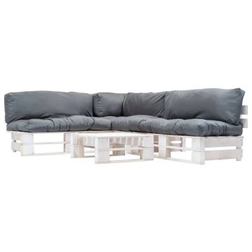 Set mobilier grădină din paleți cu perne gri 4 piese lemn