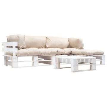 Set mobilier grădină paleți cu perne nisipii 4 piese lemn