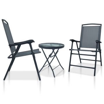 Set mobilier tip bistro 3 piese gri oțel