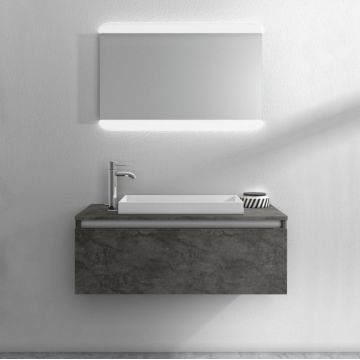 Set de baie cu 3 piese PERTH, Melamina Aluminiu Abs Sticla Rasina Metal, Gri, 100x45x190 cm