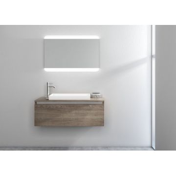 Set de baie cu 3 piese PERTH, Melamina Aluminiu Abs Sticla Rasina Metal, Maro inchis, 100x45x190 cm