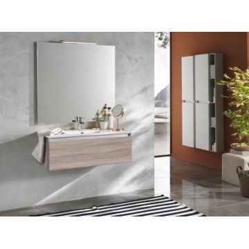 Set de baie cu 4 piese PERTH, Melamina Aluminiu Abs Sticla Ceramica Metal, Maro, 100x45x190 cm