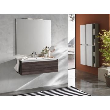 Set de baie cu 4 piese PERTH, Melamina Aluminiu Abs Sticla Ceramica Metal, Maro inchis, 100x45x190 cm