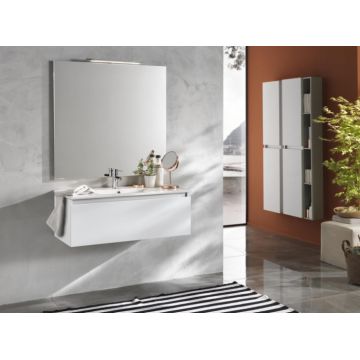 Set de baie cu 6 piese PERTH, Melamina Aluminiu Abs Sticla Ceramica Metal, Alb, 100x45x190 cm