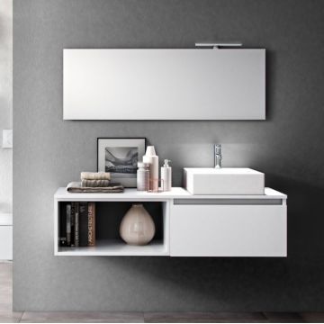 Set de baie cu 6 piese PERTH, Melamina Aluminiu Abs Sticla Ceramica Metal, Alb, 140x46.5x190 cm