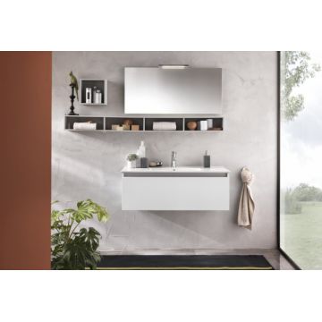 Set de baie cu 6 piese PERTH, Melamina Aluminiu Abs Sticla Ceramica Metal, Alb, 160x46.5x190 cm