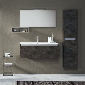 Set de baie cu 6 piese PERTH, Melamina Aluminiu Abs Sticla Ceramica Metal, Gri, 101x46.5x190 cm