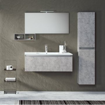 Set de baie cu 6 piese PERTH, Melamina Aluminiu Abs Sticla Ceramica Metal, Gri, 101x46.5x190 cm