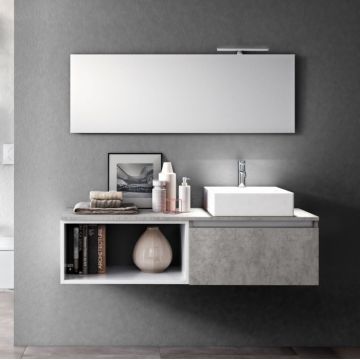 Set de baie cu 6 piese PERTH, Melamina Aluminiu Abs Sticla Ceramica Metal, Gri, 140x46.5x190 cm