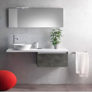 Set de baie cu 6 piese PERTH, Melamina Aluminiu Abs Sticla Ceramica Metal, Gri, 142x46x190 cm