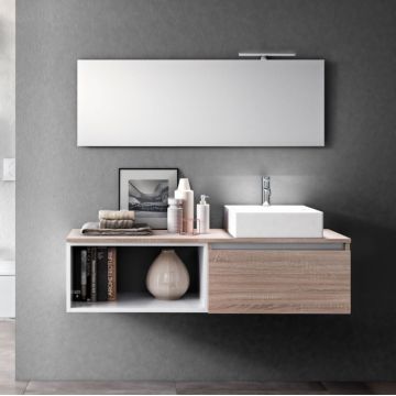 Set de baie cu 6 piese PERTH, Melamina Aluminiu Abs Sticla Ceramica Metal, Maro, 140x46.5x190 cm