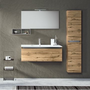Set de baie cu 6 piese PERTH, Melamina Aluminiu Abs Sticla Ceramica Metal, Maro deschis, 101x46.5x190 cm
