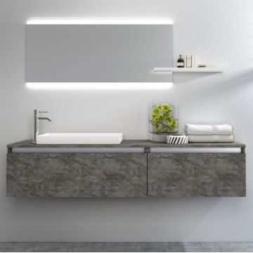 Set de baie cu 6 piese PERTH, Melamina Aluminiu Abs Sticla Rasina Metal, Gri, 170x45x190 cm