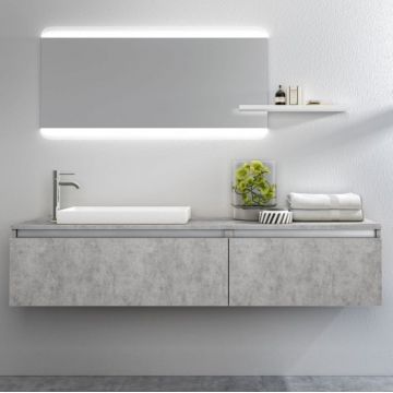Set de baie cu 6 piese PERTH, Melamina Aluminiu Abs Sticla Rasina Metal, Gri, 170x45x190 cm