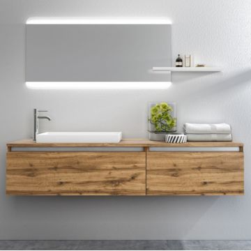 Set de baie cu 6 piese PERTH, Melamina Aluminiu Abs Sticla Rasina Metal, Maro deschis, 170x45x190 cm