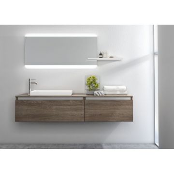 Set de baie cu 6 piese PERTH, Melamina Aluminiu Abs Sticla Rasina Metal, Maro inchis, 170x45x190 cm