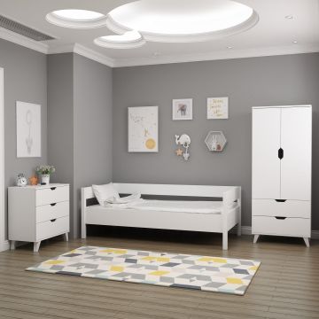 Set Mobila Dormitor Valencia 3 - White, Alb, 100x200x69 cm