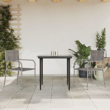 Set mobilier de grădină, 3 piese, gri&negru, poliratan și oțel