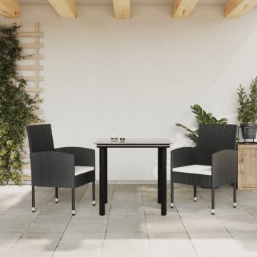 Set mobilier de grădină, 3 piese, negru, poliratan și oțel