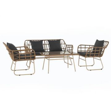 Set mobilier de gradina 4 piese rattan artificila maro perne gri Tajro