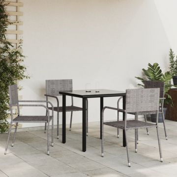 Set mobilier de grădină, 5 piese, gri&negru, poliratan și oțel