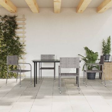 Set mobilier de grădină, 5 piese, gri&negru, poliratan și oțel