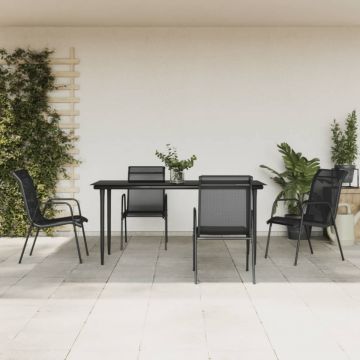 Set mobilier de grădină, 5 piese, negru, oțel și textilenă