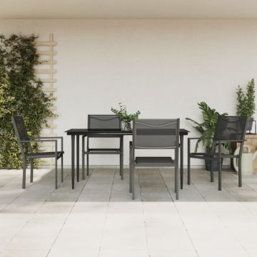 Set mobilier de grădină, 5 piese, negru, oțel și textilenă