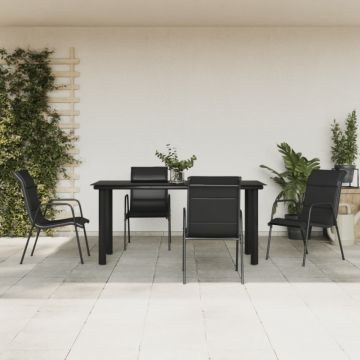 Set mobilier de grădină, 5 piese, negru, oțel și textilenă
