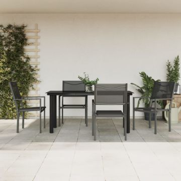 Set mobilier de grădină, 5 piese, negru, oțel și textilenă