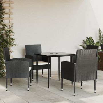 Set mobilier de grădină, 5 piese, negru, poliratan și oțel