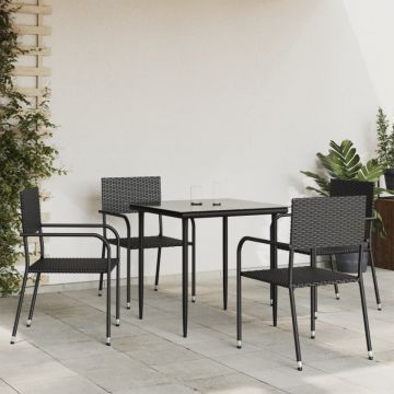 Set mobilier de grădină, 5 piese, negru, poliratan și oțel