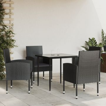 Set mobilier de grădină, 5 piese, negru, poliratan și oțel