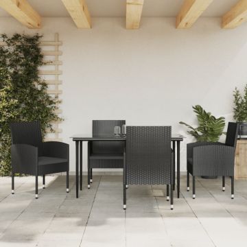 Set mobilier de grădină, 5 piese, negru, poliratan și oțel