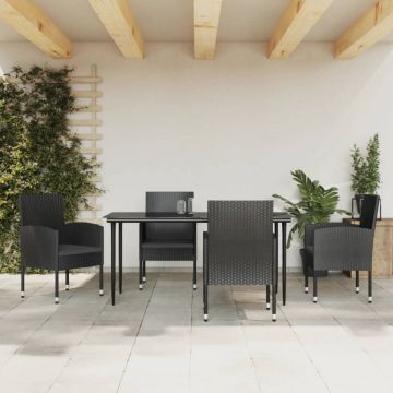 Set mobilier de grădină, 5 piese, negru, poliratan și oțel