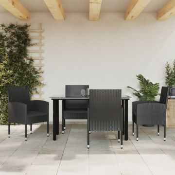 Set mobilier de grădină, 5 piese, negru, poliratan și oțel