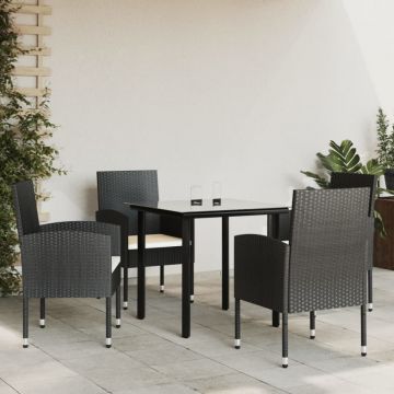 Set mobilier de grădină, 5 piese, negru, poliratan și oțel
