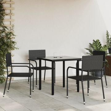 Set mobilier de grădină, 5 piese, negru, poliratan și oțel