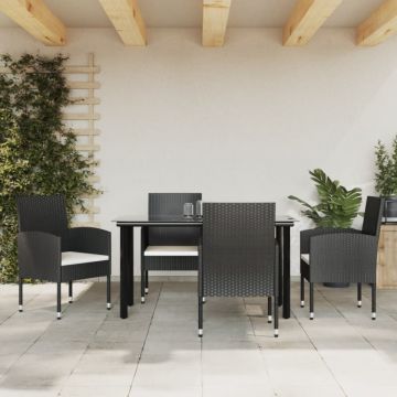 Set mobilier de grădină, 5 piese, negru, poliratan și oțel