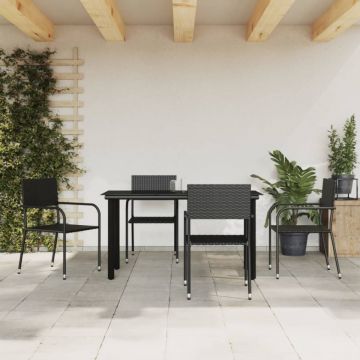 Set mobilier de grădină, 5 piese, negru, poliratan și oțel