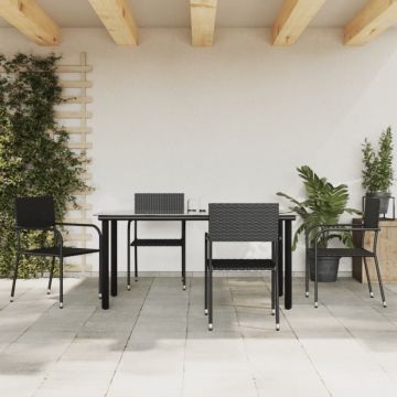 Set mobilier de grădină, 5 piese, negru, poliratan și oțel