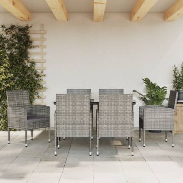 Set mobilier de grădină, 7 piese, gri&negru, poliratan și oțel