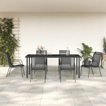 Set mobilier de grădină, 7 piese, negru, oțel și textilenă