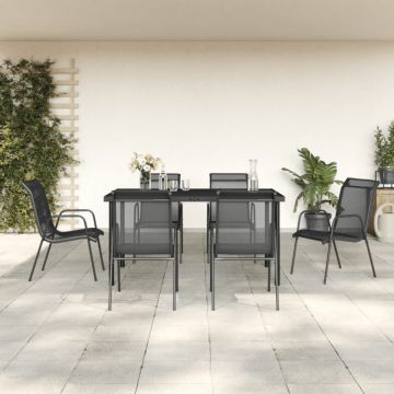 Set mobilier de grădină, 7 piese, negru, oțel și textilenă
