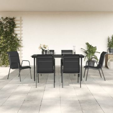 Set mobilier de grădină, 7 piese, negru, oțel și textilenă